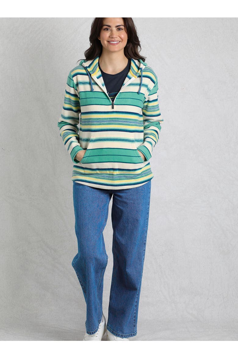 Lana 1/4 Zip Stripe Microfleece Hoodie, Alternate, color, Aqua Marine