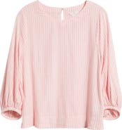 Caslon® Balloon Sleeve Linen Blend Top