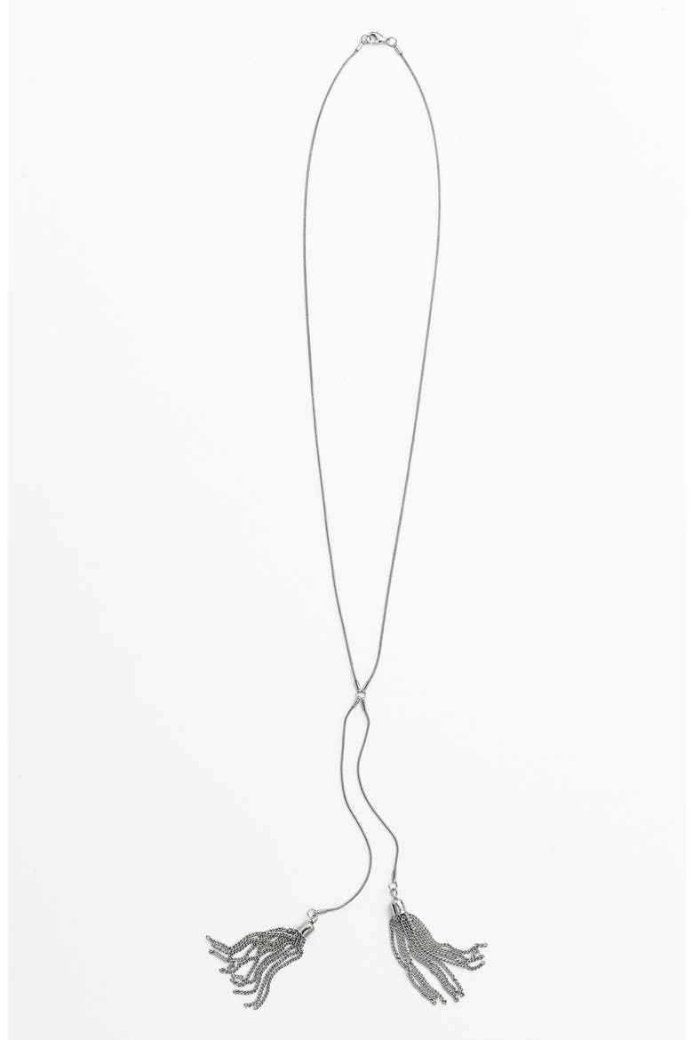 Double Tassel Lariat Necklace, Main, color, SILVER