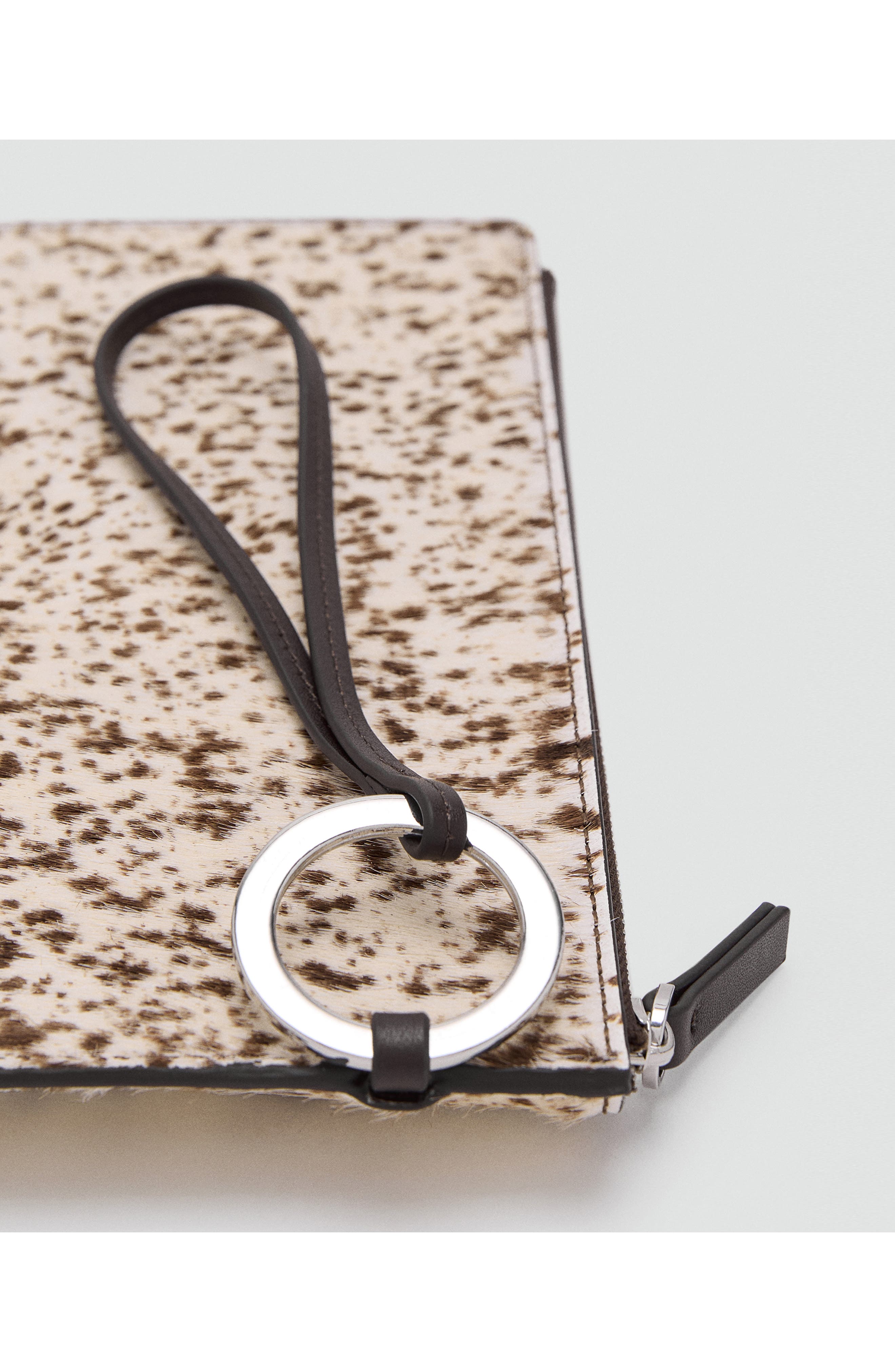 MANGO Genuine Calf Hair Clutch, Alternate, color, Brown