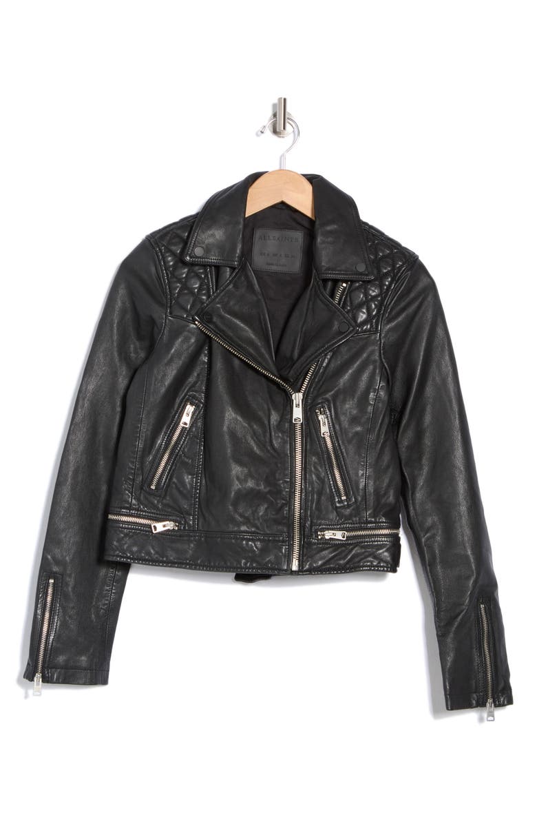 AllSaints Conroy Leather Moto Jacket, Alternate, color, Black