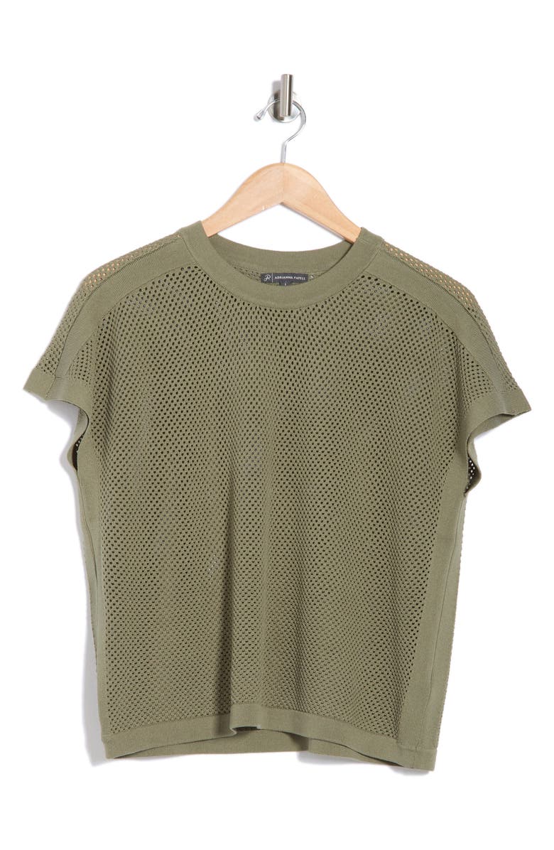 Adrianna Papell Mesh Openwork Sweater, Alternate, color, Oil Green