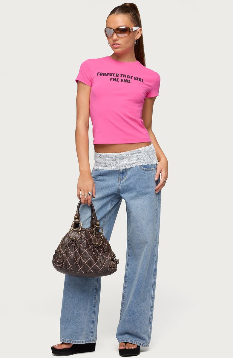 EDIKTED Lace Foldover Low Rise Baggy Pants, Alternate, color, Blue-Vintage-Washed