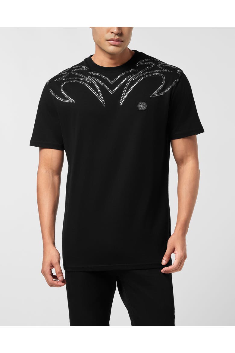 Round Neck T-Shirt Texas Studs Men, Main, color, black