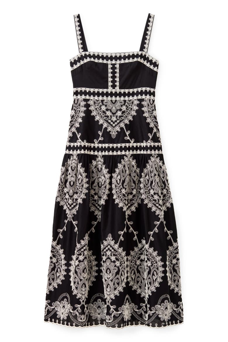 Adair Embroidery Midi Dress, Main, color, Noir