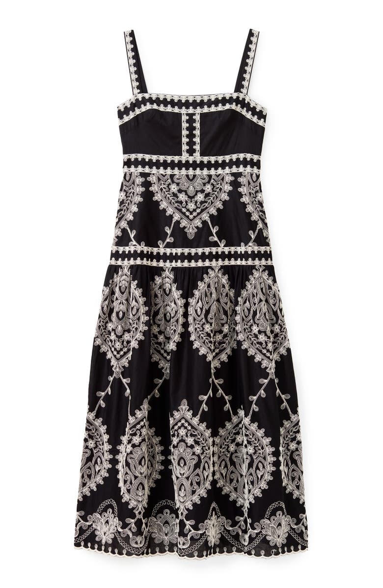 Cartolina Adair Embroidery Midi Dress, Main, color, Noir