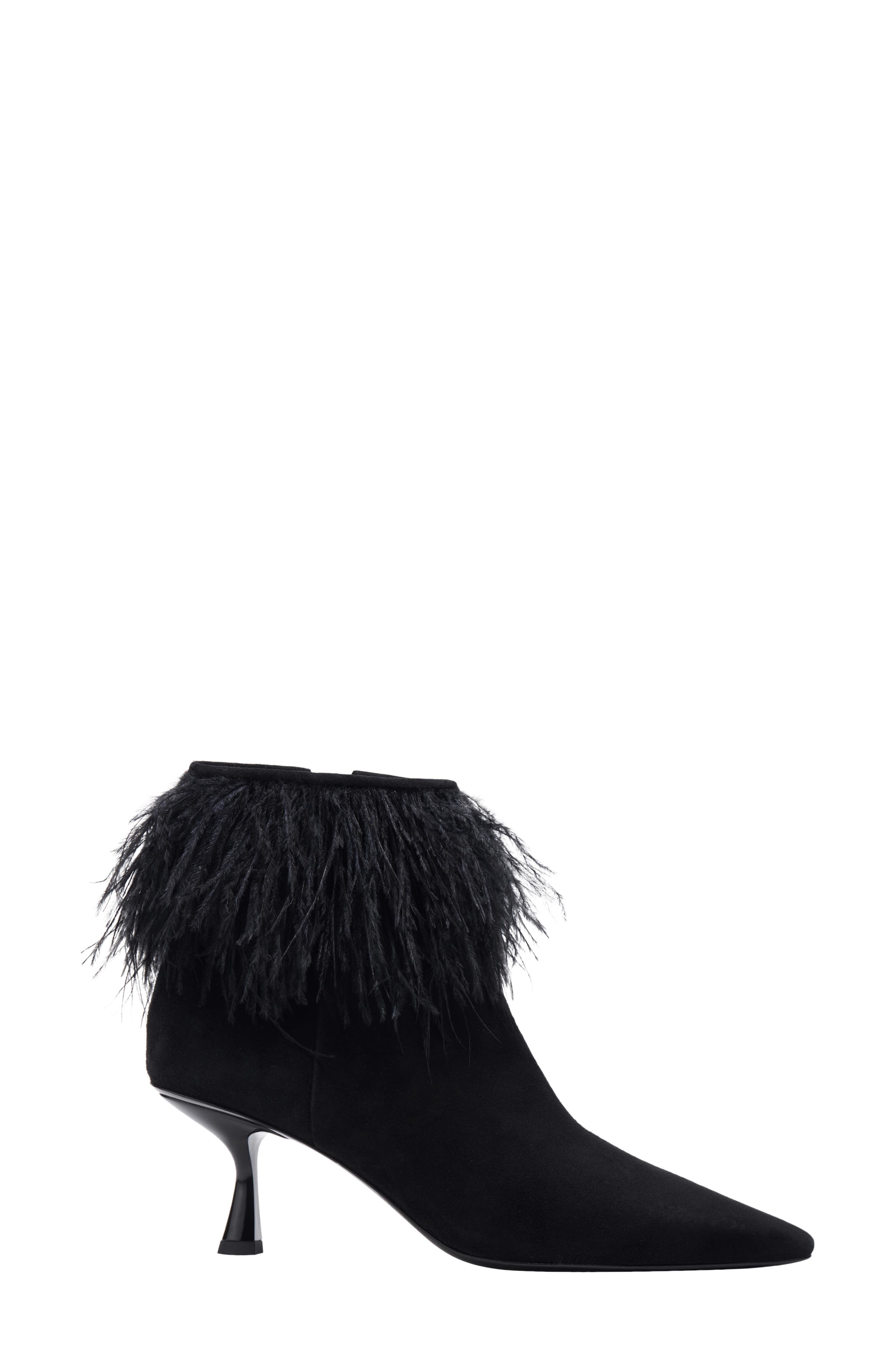 Kate Spade New York marabou pointed toe bootie, Alternate, color, Black
