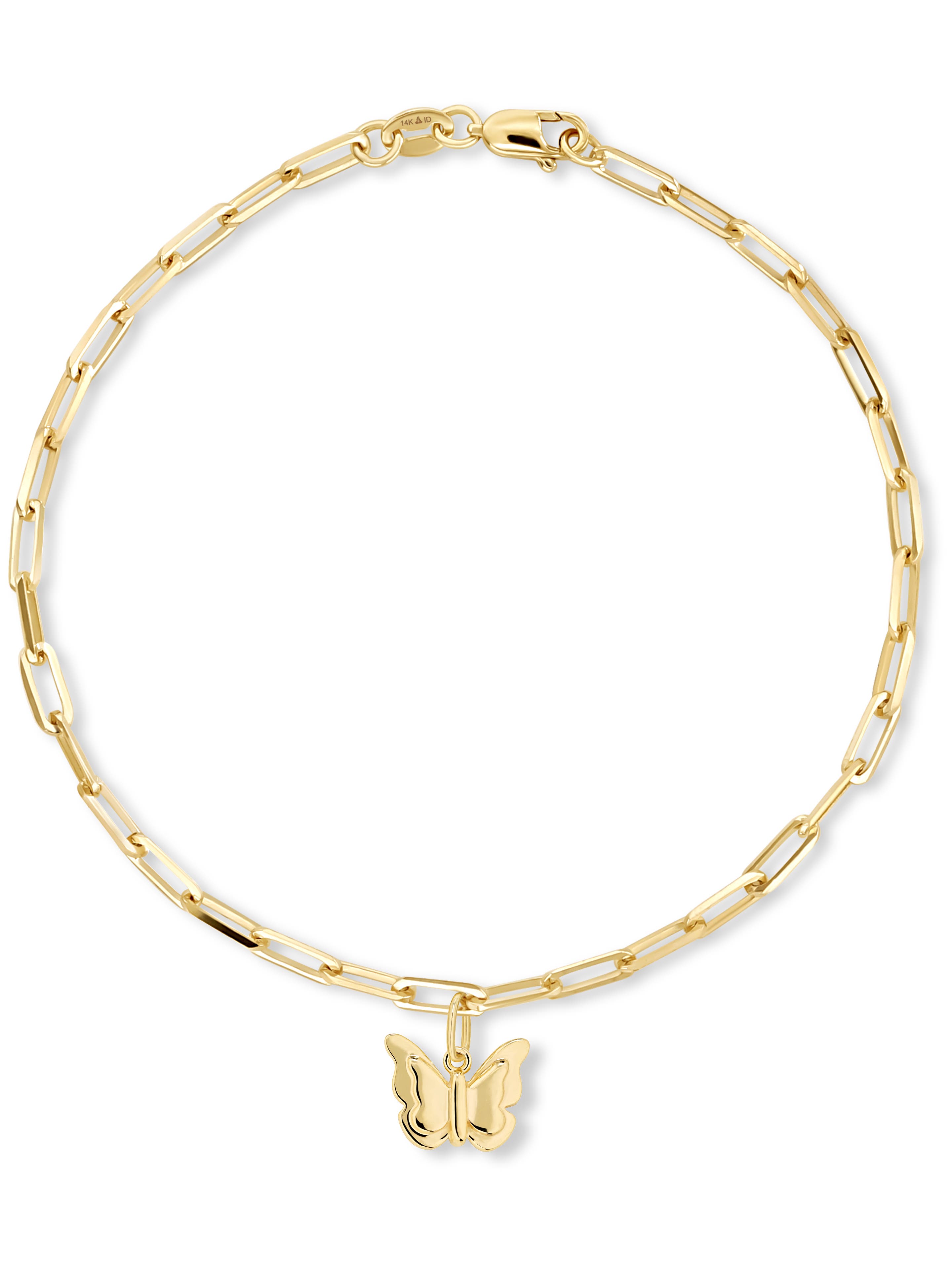 Devata Butterfly Charm With Paperclip Chain Bracelet In Gold