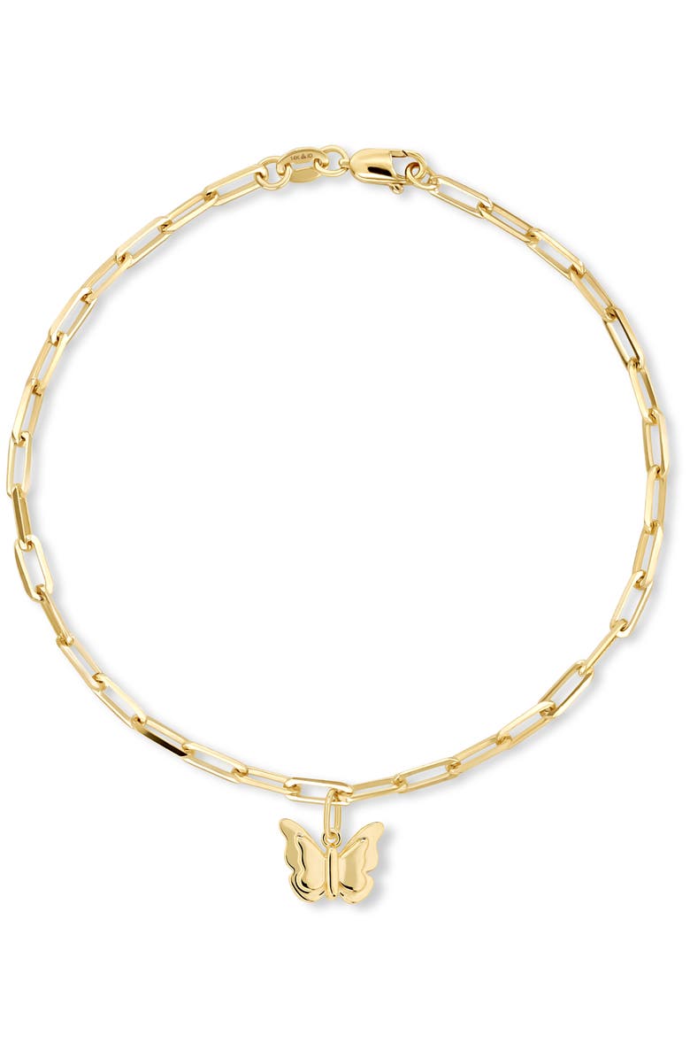 DEVATA Butterfly Charm with Paperclip Chain Bracelet in 14K Gold, 7", Main, color, Yellow Gold