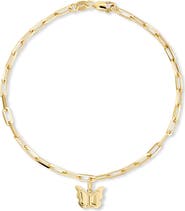 DEVATA Butterfly Charm with Paperclip Chain Bracelet in 14K Gold, 7.5"