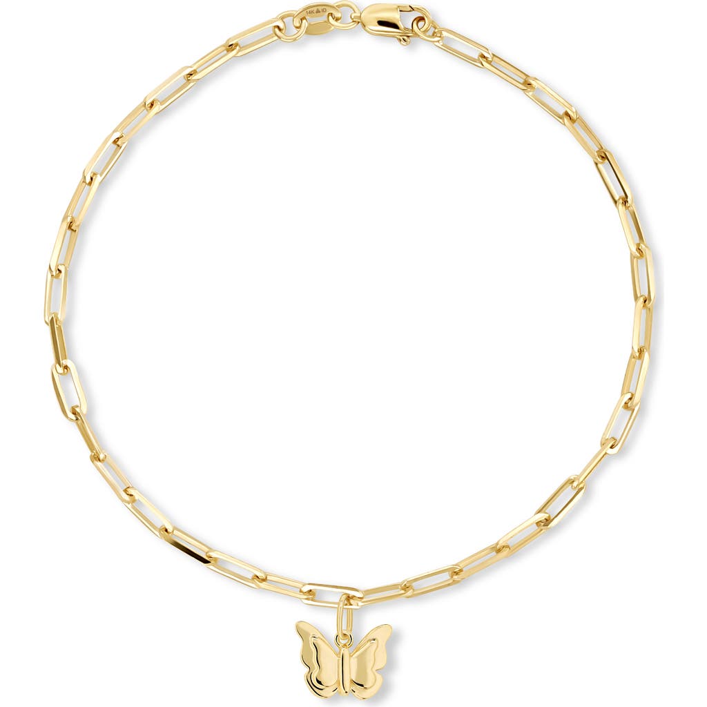 Devata Butterfly Charm With Paperclip Chain Bracelet In Gold