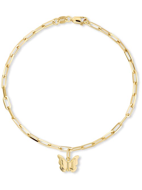 Devata Butterfly Charm With Paperclip Chain Bracelet In Gold