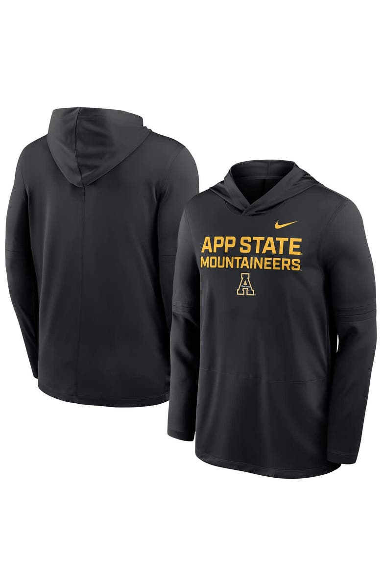 Nike Men's Nike Black Appalachian State Mountaineers Sideline Dri-FIT Lightweight Hooded Top, Alternate, color, Black