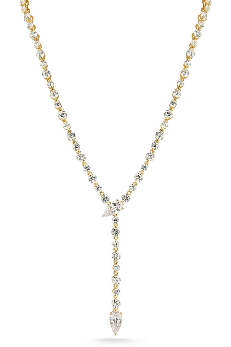 14k Gold Plated Cubic Zirconia Y-Necklace, Main, color, GOLD