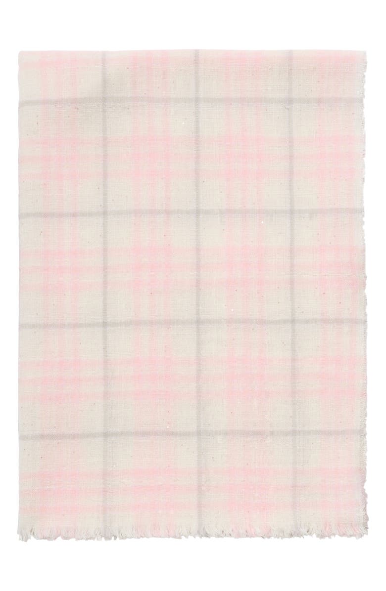 Burberry Sequin Check Wool & Silk Blend Scarf, Main, color, Flora Pink
