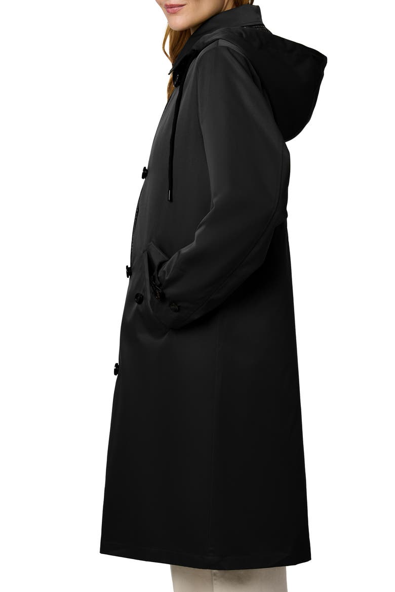 Longline Hooded Raincoat, Alternate, color, BLACK