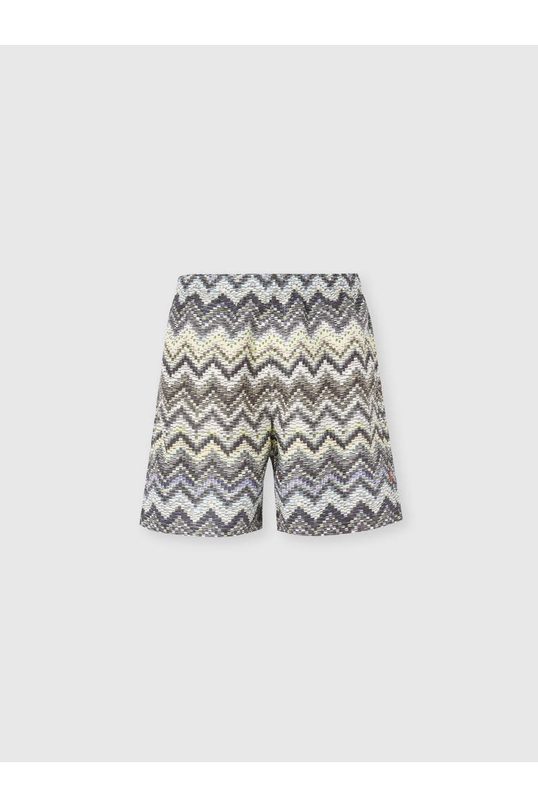 Long Swim Shorts With Dashed Zigzag Print, Main, color, Multicoloured