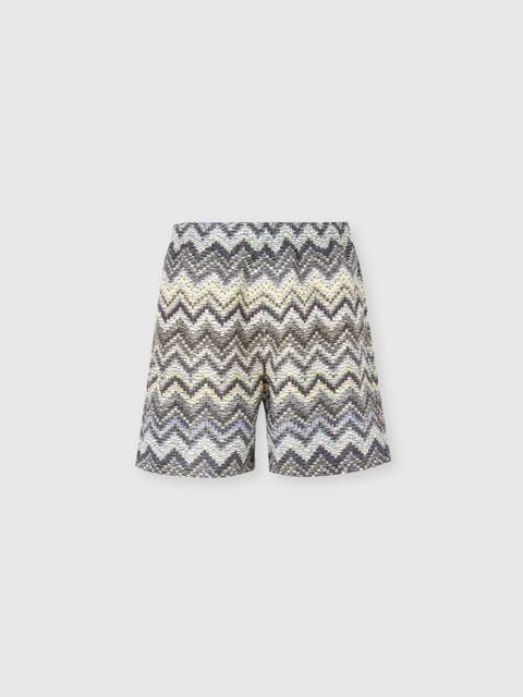 Long Swim Shorts With Dashed Zigzag Print