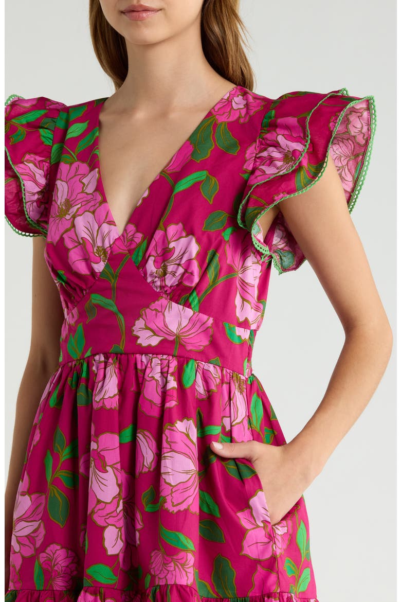 Surie Floral Ruffle Cotton Minidress, Alternate, color, PINKS-GREEN