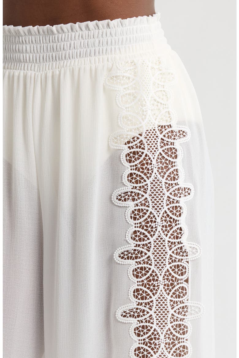 Athena Lace Semisheer Split Hem Wide Leg Cover-Up Pants, Alternate, color, WHITE