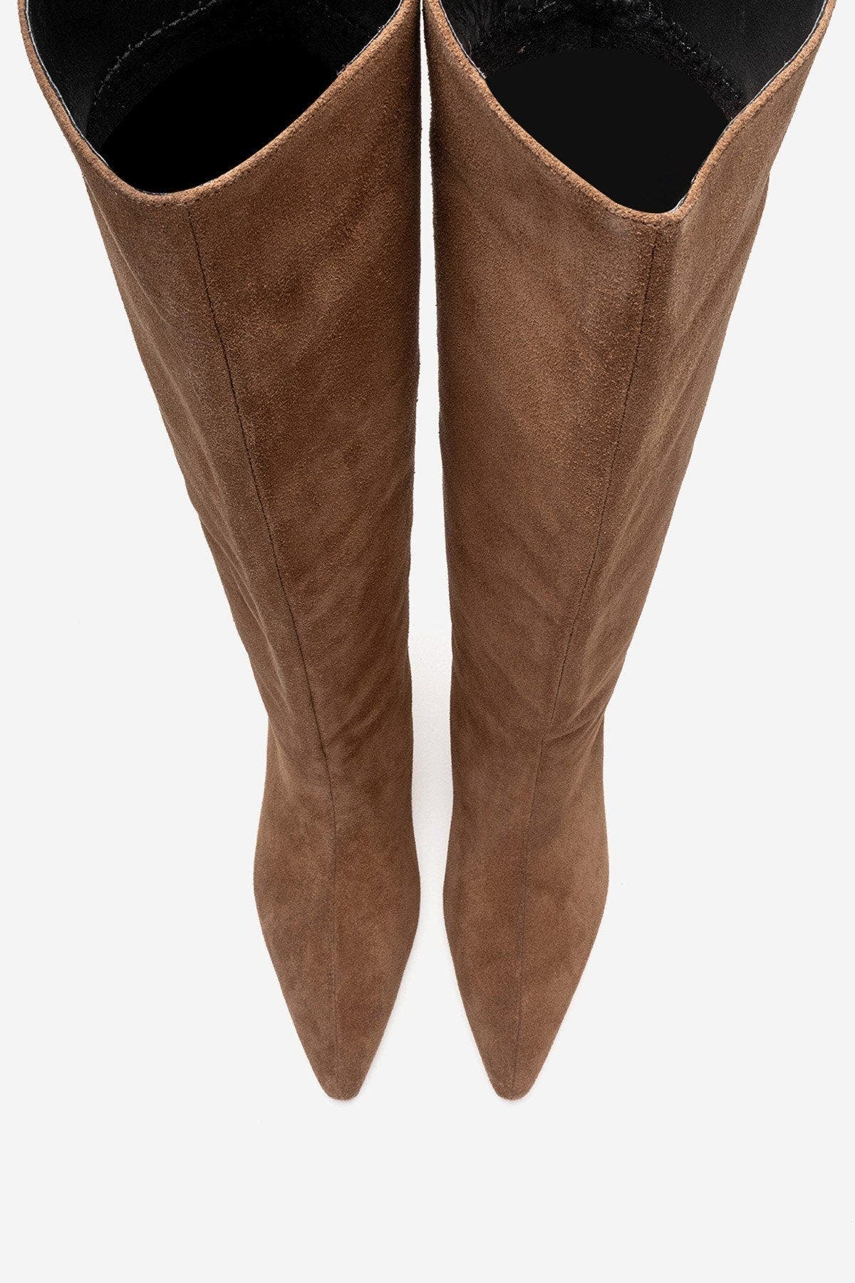 Corvel Leather Kitten Heel Knee High Boot, Alternate, color, Cognac Suede