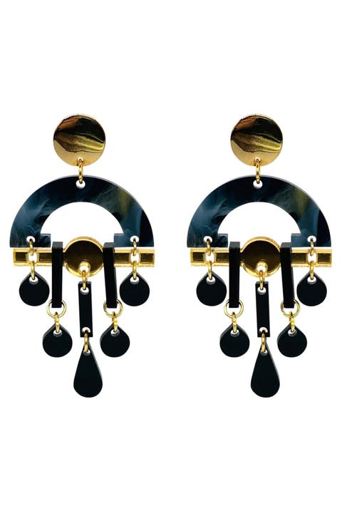 Fan Chandeliers - Black Swirl & Gold