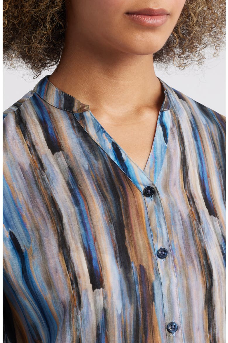 Stripe Three Quarter Sleeve Cupro Blend Button-Up Shirt, Alternate, color, LIGHT BLUE MULTI