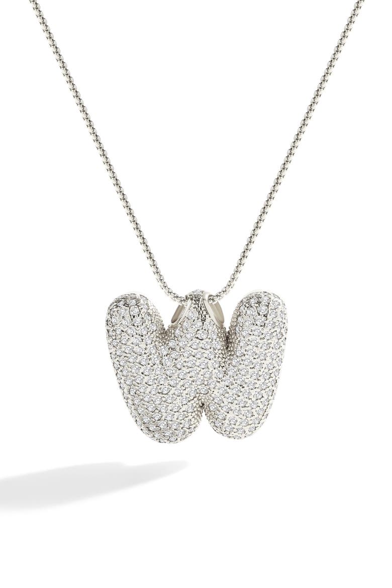 Pave Bubble Initial Necklace, Main, color, Silver / Letter W