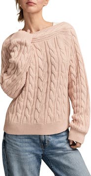 Lucky Brand Cable Stitch Boat Neck Cotton Sweater