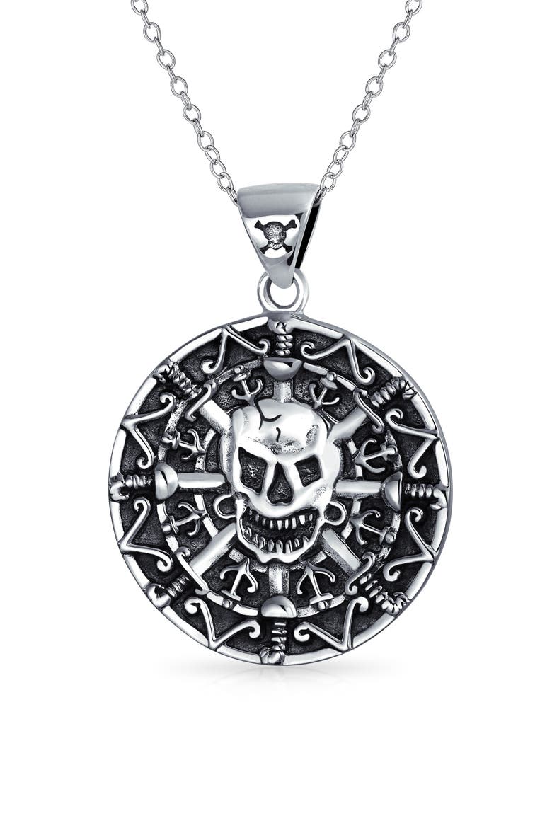 Men's Skull Coin Pendant Necklace, Main, color, SILVER