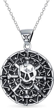 BLING JEWELRY Men's Skull Coin Pendant Necklace