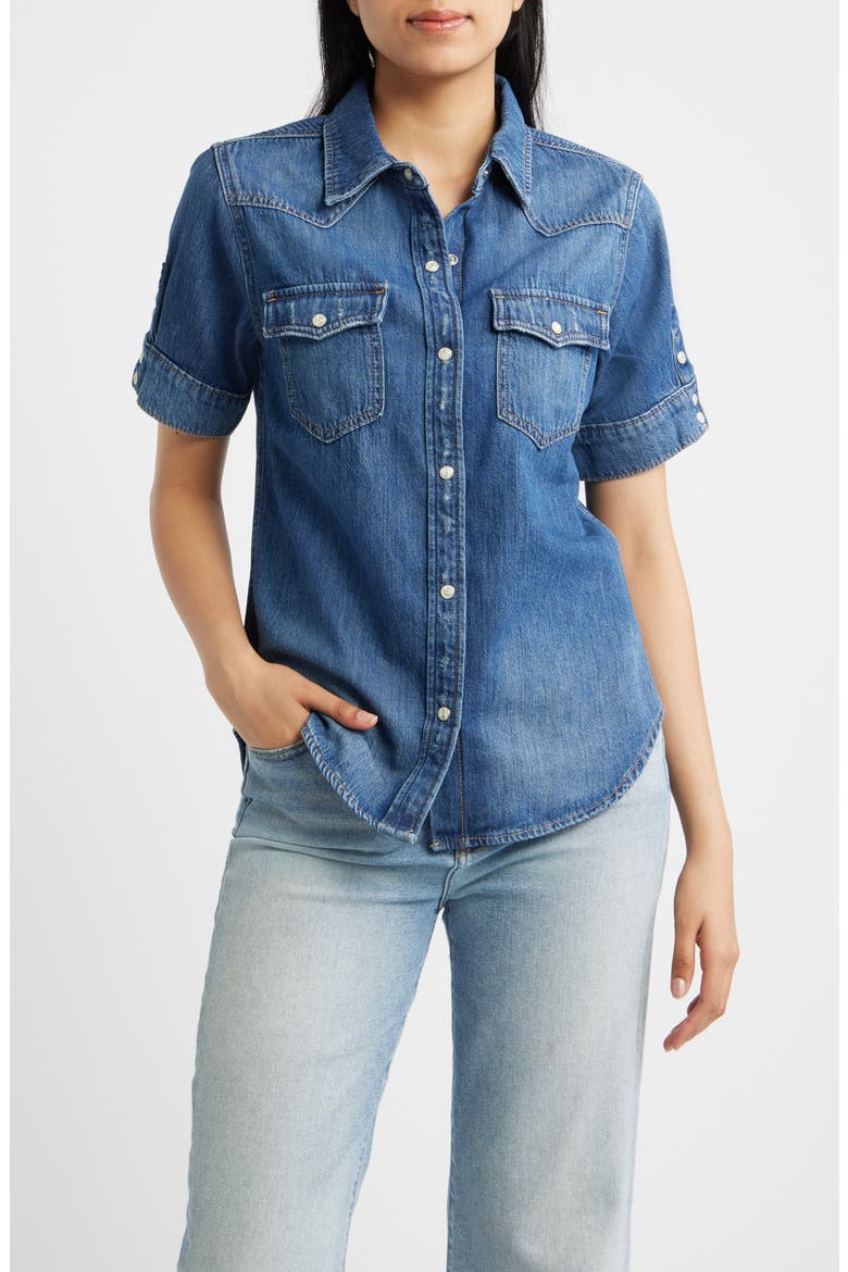 Short Sleeve Denim Shirt, Main, color, GIVE ME MORE WASH
