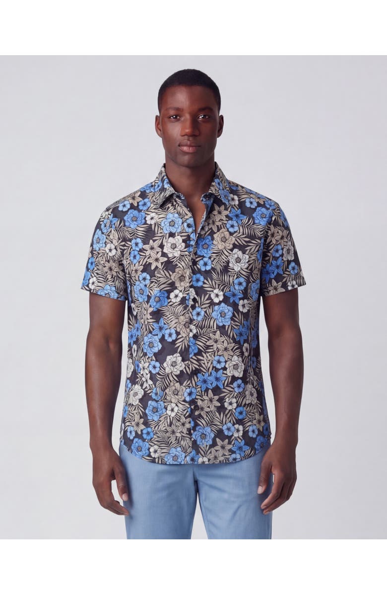 Lords of Harlech Tropical Mix Mens Printed Button Up Shirt, Main, color, Tropical Mix Black