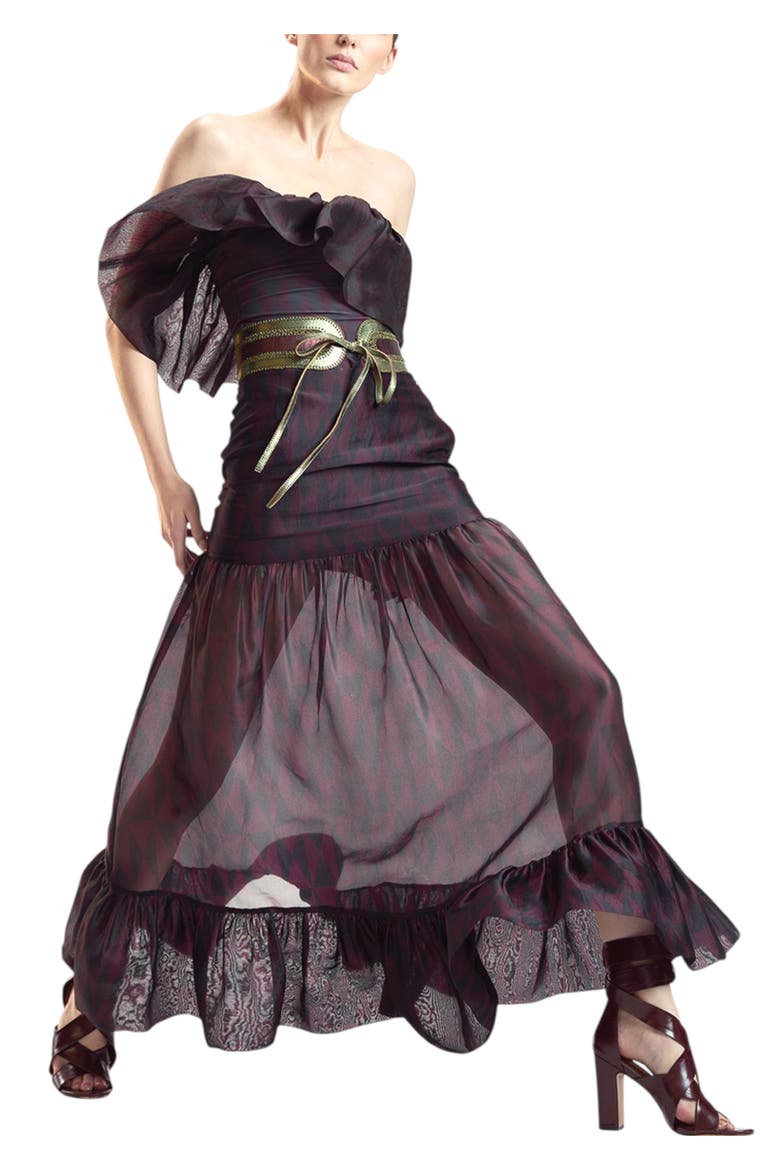 Organza Mesh Flounce Tube Top, Alternate, color, Black/Burgundy