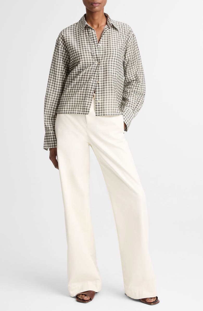 Vince Gingham Check Crop Button-Up Shirt, Alternate, color, Off White/ Smoke