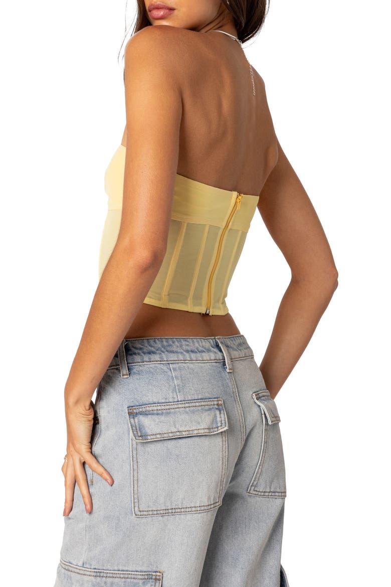 Evangeline Strapless Mesh Corset Top, Alternate, color, YELLOW