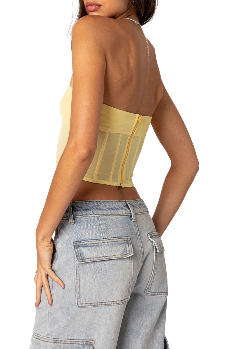 EDIKTED Evangeline Strapless Mesh Corset Top, Alternate, color, Yellow