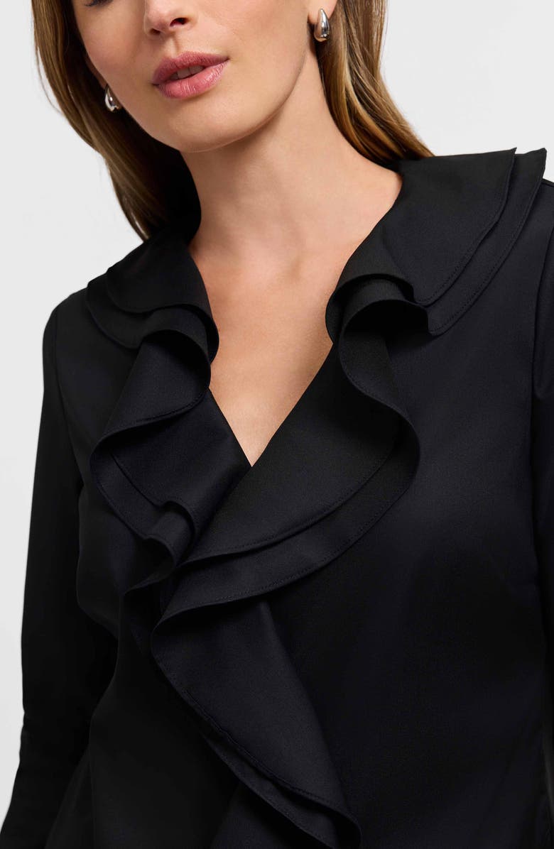 Foxcroft Shantel Ruffle Long Sleeve Top, Alternate, color, Black