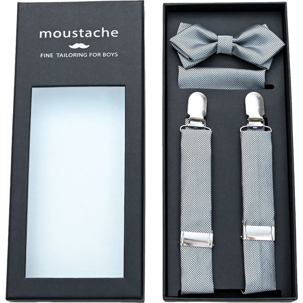 Moustache Crosshatch Suspender Set In Silver