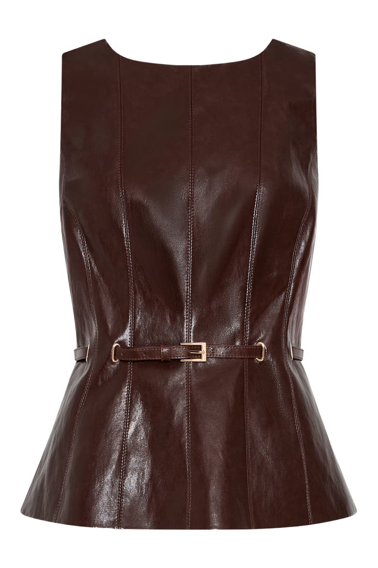 Gwen Faux Leather Belted Top, Main, color, DARK BROWN