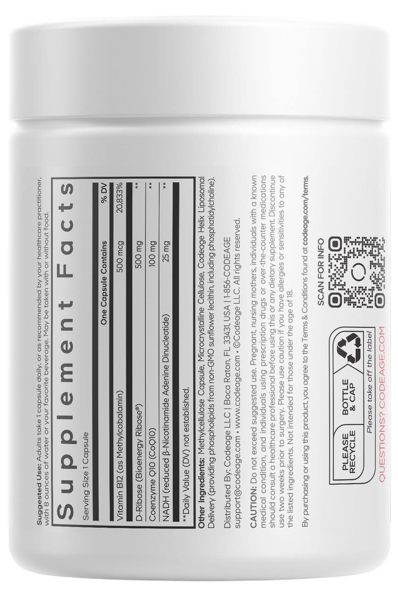 Liposomal NADH+ CoQ10 & Vitamin B12 Supplement, Alternate, color, White