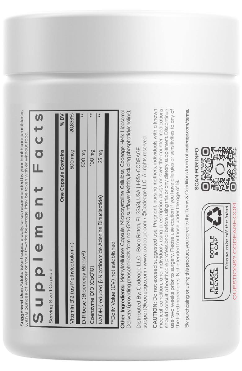 Codeage Liposomal NADH+ CoQ10 & Vitamin B12 Supplement, Alternate, color, White