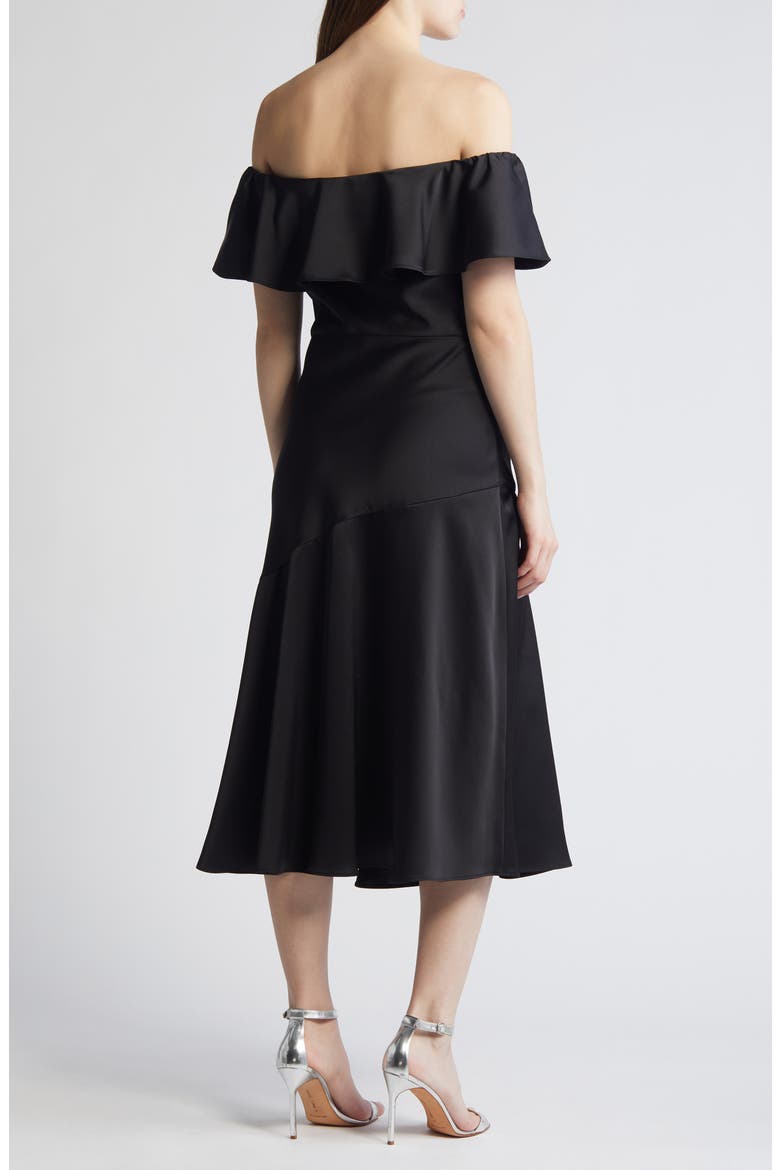 Off the Shoulder A-Line Satin Midi, Alternate, color, BLACK