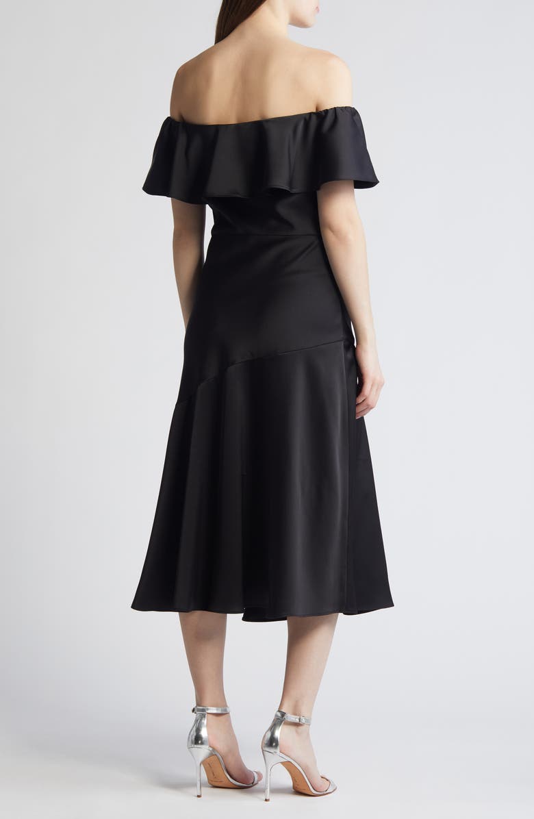 Sam Edelman Off the Shoulder A-Line Satin Midi, Alternate, color, Black