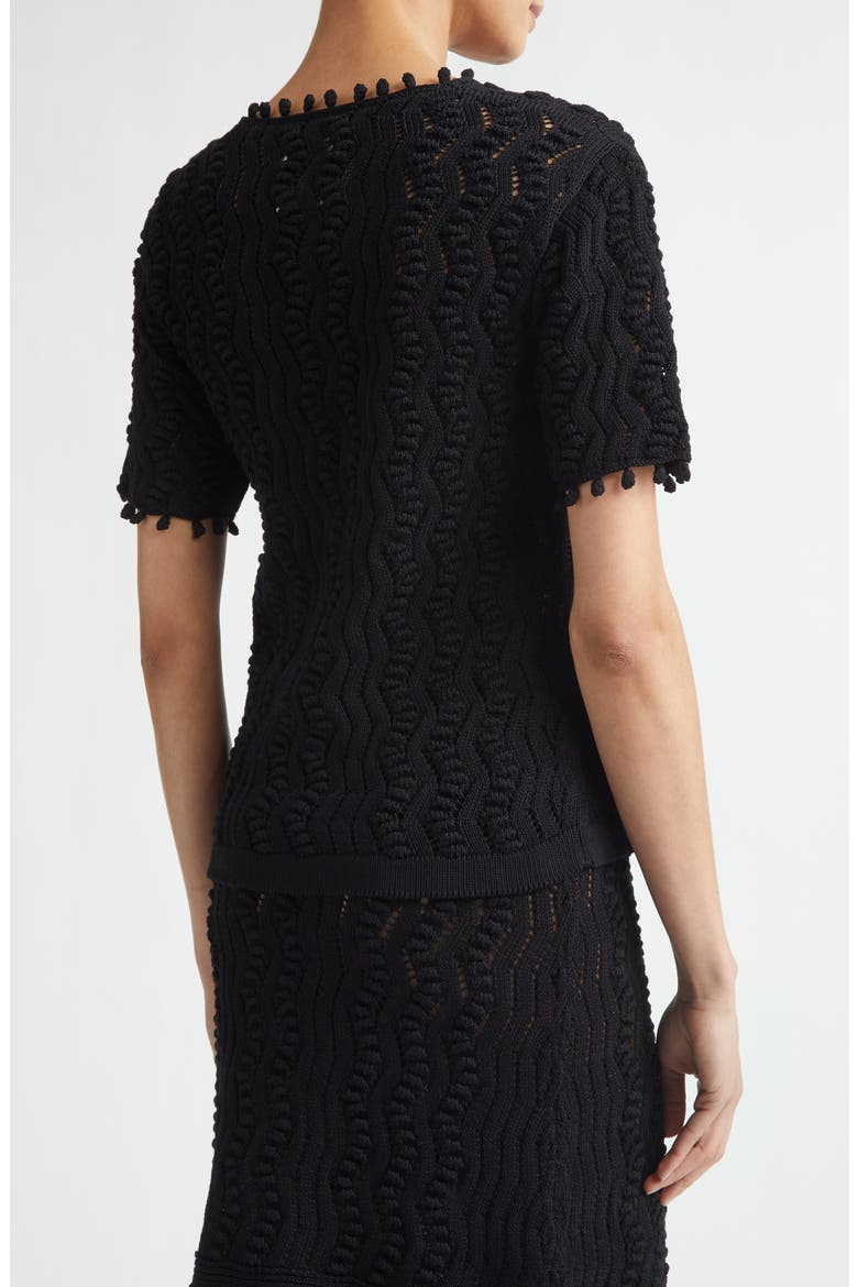 Cotton Pointelle Stitch Sweater, Alternate, color, BLACK