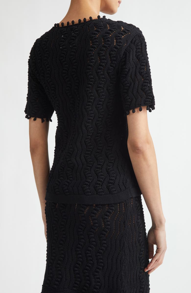 Jil Sander Pointelle Knit Cotton Sweater, Alternate, color, Black