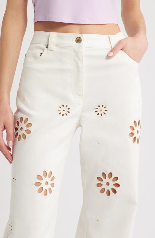 Loveshackfancy Carolette Eyelet Cutout Bootcut Jeans In Optic White
