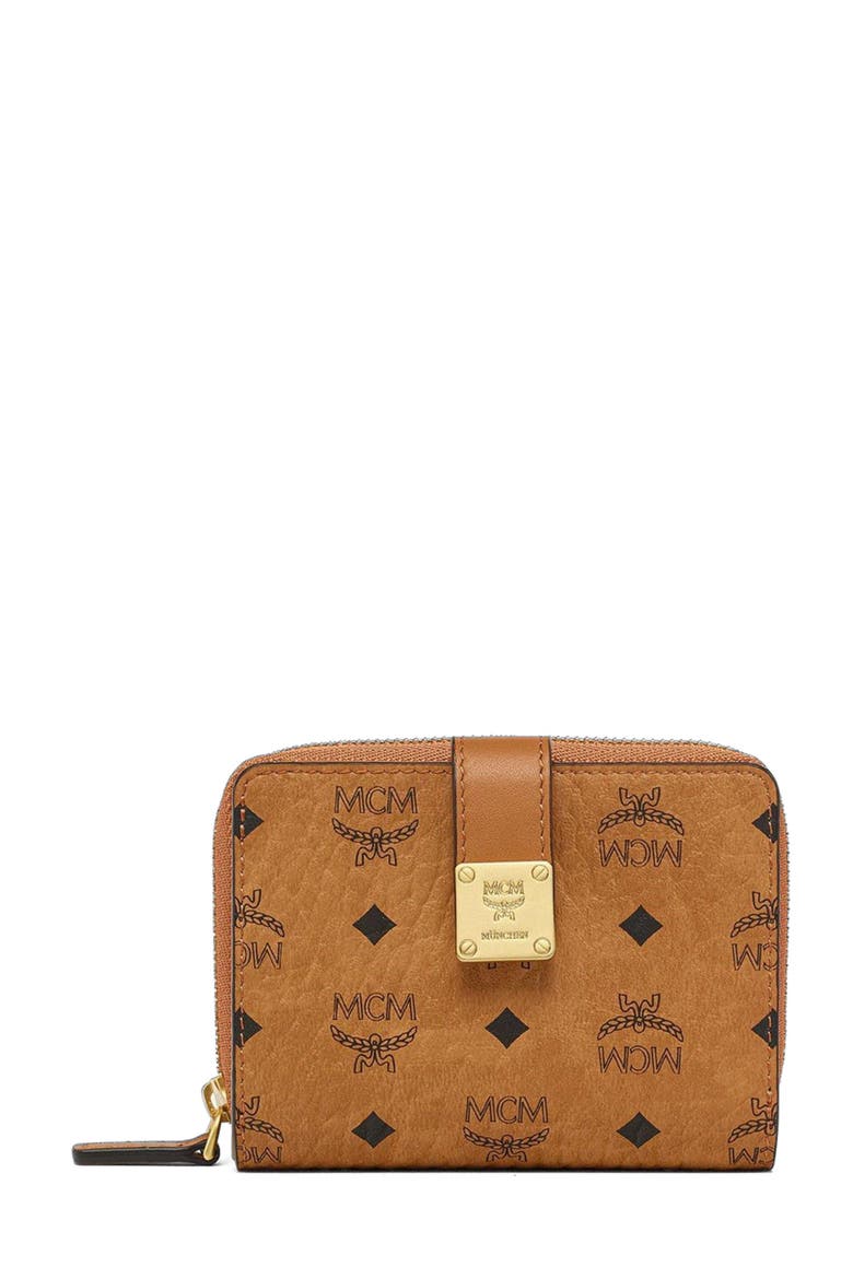 Aren Brass Plate Wallet in Visetos, Main, color, Cognac