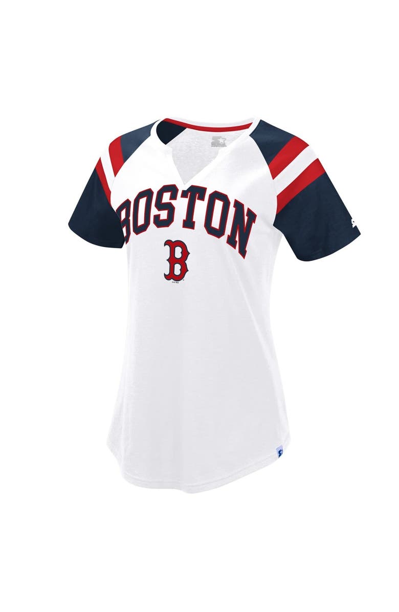STARTER Women's Starter White/Navy Boston Red Sox Game On Notch Neck Raglan T-Shirt, Alternate, color, 