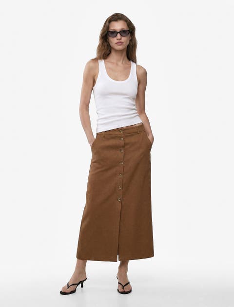 Button Down Midi Linen Skirt